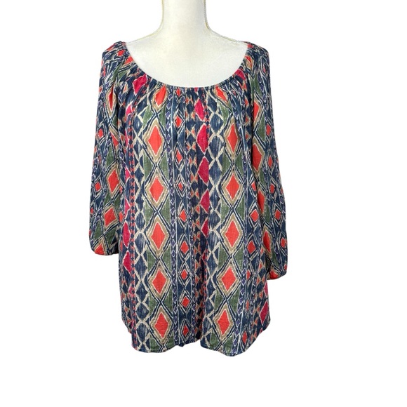 Chaps Tops - Chaps women’s top size 1X geometric boho pleated summer resort wear vacation